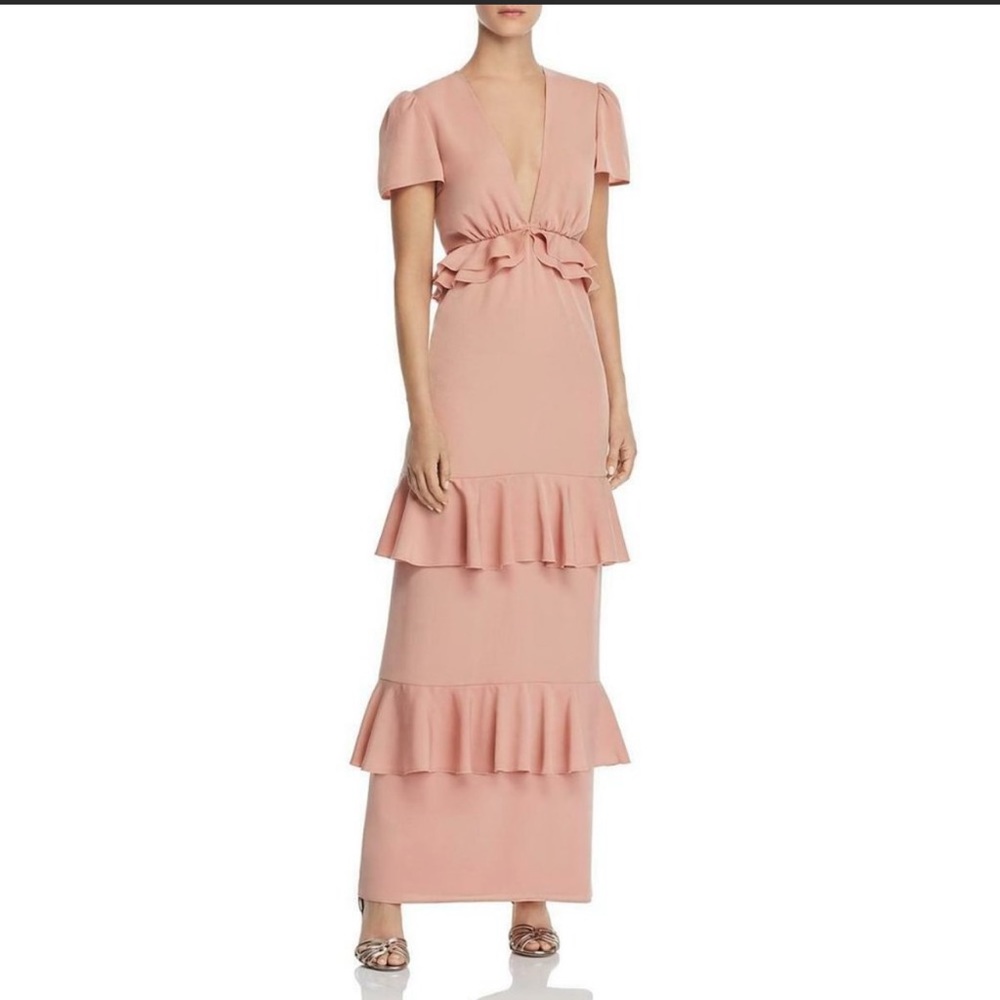 WAYF Lavina Pink Ruffled Sleeve Cut Out Dress